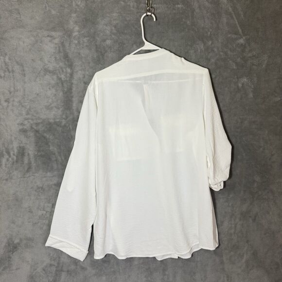 NWT Calvin Klein Top XL Soft White V-Neck Roll Tab Sleeve Career Office Button - Picture 6 of 11